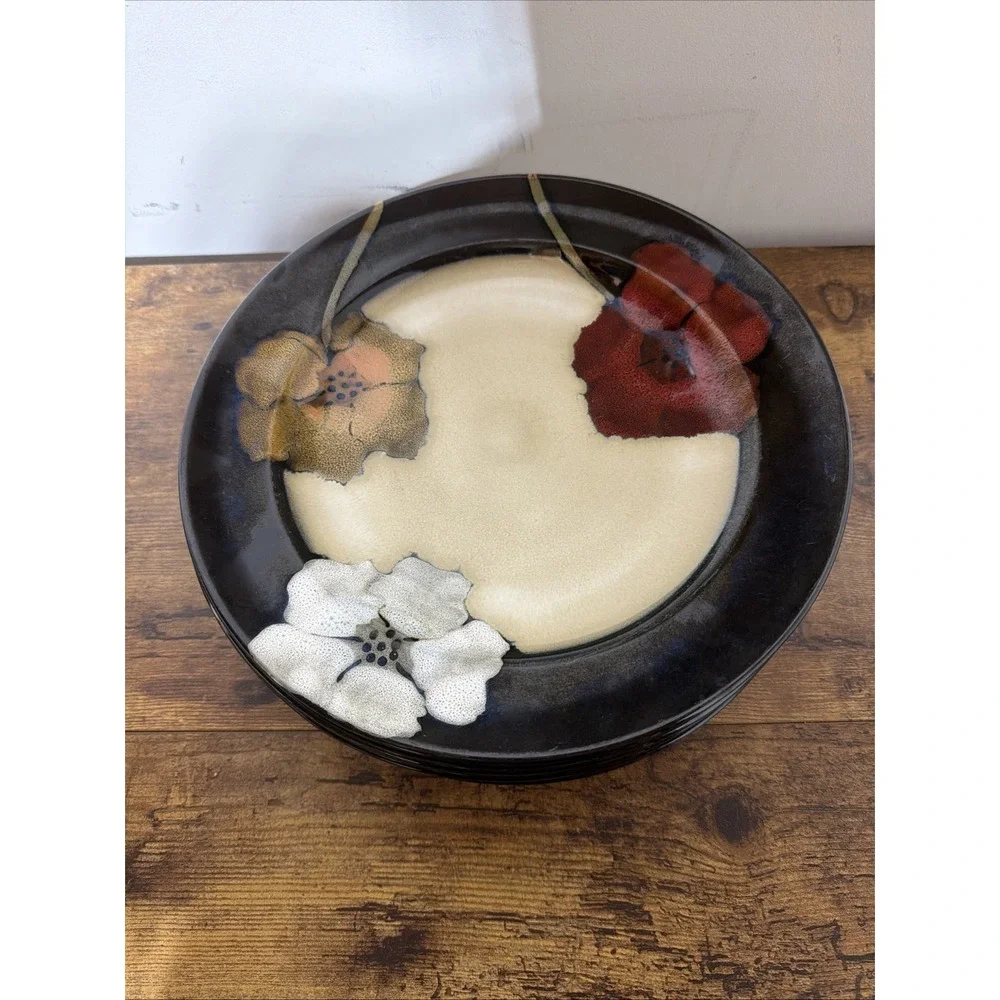 SET OF 6 PFALTZGRAFF HAND PAINTED POPPIES DINNER PLATES BROWN Diameter 11-1/4